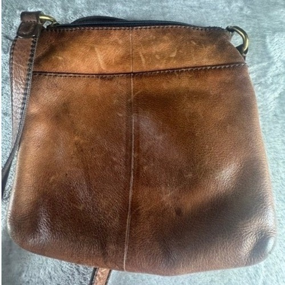 Fossil Crossbody Bag Women's S Brown Leather Messenger Vintage Style Zip Pocket - Picture 2 of 9